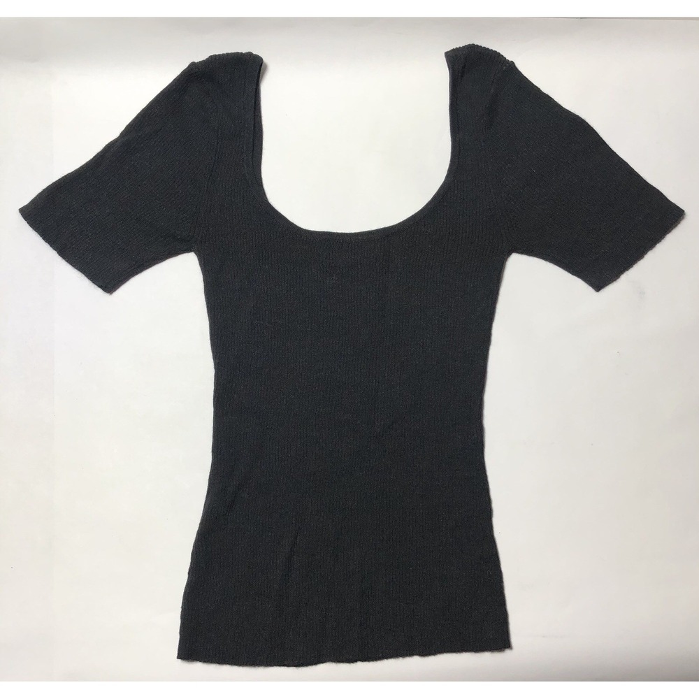 KALLMEYER Womens XS Luxury Black Shirt Top Knit Short Sleeve Scoop Linen Stretch - Picture 2 of 8
